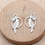 20pcs 29x15mm 3 Colors Antique Bronze Color Antique Silver Color Antique Gold Color Double-Sided Flower And Bird Charms
