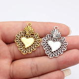 5pcs 37x28mm 2 Colors Antique Silver Color Antique Gold Color Gothic Heart Charms For DIY Jewelry Making