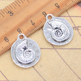 10 Uds. De dijes fósiles de concha, 23x19mm, colgantes de Color plata antigua, fabricación de joyería tibetana hecha a mano DIY