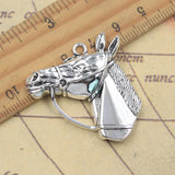 5 uds dijes cabeza de caballo de carrera 35x35mm colgantes de Color plata antigua para hacer joyería tibetana hecha a mano DIY