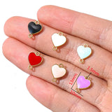 20Pcs 11Colors Double hole Zinc alloy Metal Enamel 13*10mm heart shaped Pendant For DIY Bracelet Necklace Jewelry Making
