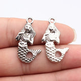 10pcs 34x21mm 2 Colors Antique Silver Color Rhodium Color One-Sided Mermaid Pendant For DIY Jewelry Making
