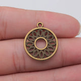 10pcs 24x21mm 3 Colors Antique Bronze Color Antique Silver Color Kc Gold Color Round Hollow Circle Earrings Charms