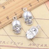 Dijes de calavera y cabeza de esqueleto, 10 piezas, 20x11x7mm, colgantes de Color plateado tibetano, fabricación de joyas antiguas, artesanía hecha a mano