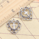20 piezas dijes Cruz de corazón hueco 22x20mm colgantes de Color plata antigua fabricación DIY joyería tibetana hecha a mano