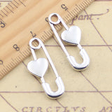 10 Uds. De dijes no se pueden abrir, broche con corazón de 30x12mm, colgantes de Color plata tibetana, fabricación de joyería antigua, artesanía hecha a mano DIY