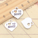 20 piezas dijes corazón me encanta bailar 17x17mm colgantes de Color plata tibetana fabricación de joyería antigua DIY artesanía hecha a mano