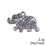 10pcs 24x17mm 2 Colors Antique Silver Color Antique Gold Color Double-Sided Floral Pattern Elephant Charms
