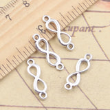 30 Uds. De dijes de enlace, conexión de símbolo infinito, 20x6mm, colgantes de Color plata antigua, fabricación de joyería tibetana hecha a mano DIY