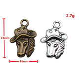 10pcs 23x16mm 2 Colors Antique Bronze Color Antique Silver Color Double Sided Cowboy Hat Horse Head Charms