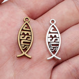 10pcs 27x10mm 2 Colors Antique Bronze Color Antique Silver Color Jesus Fish Charms For DIY Jewelry Making