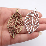 2pcs 72x36mm 2 Colors Antique Bronze Color Antique Silver Color Hollow Leaves Charms For DIY Jewelry Making