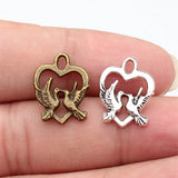 20pcs 18x14mm 2 Colors Antique Bronze Color Antique Silver Color Birds Heart Charms For DIY Jewelry Making