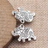 10pcs 24x17mm 2 Colors Antique Silver Color Antique Gold Color Double-Sided Floral Pattern Elephant Charms