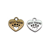 10pcs 14x15mm 2 Colors Antique Bronze Color Antique Silver Color Double Sided Best Friends Paw Heart Charms