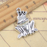 5 uds dijes rana con corona 35x25x8mm colgantes de Color plata antigua para hacer joyería tibetana hecha a mano DIY
