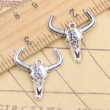 20 piezas dijes Yak cráneo toro cabeza de buey 25x23mm colgantes de Color plata tibetana fabricación de joyería antigua DIY artesanía hecha a mano