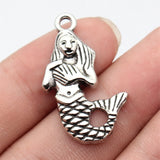 10pcs 34x21mm 2 Colors Antique Silver Color Rhodium Color One-Sided Mermaid Pendant For DIY Jewelry Making