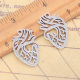 10 Uds. De dijes de corazón Ticker, 28x19mm, colgantes de Color plata antigua, fabricación de joyería tibetana hecha a mano DIY