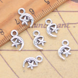 30 Uds. De dijes con forma de luna y estrella, 11x7mm, colgantes de Color plata antigua, fabricación de joyería tibetana hecha a mano DIY