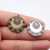 6pcs 28x26mm 2 Colors Antique Bronze Color Antique Silver Color Multi-Layered Patterned Uneven Round Pendant