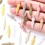 30 pcs 7 colors Feather Charms for Earring necklace Metal Pendant Fit bracelet necklace earring Jewelry making 27*6mm D320