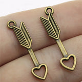 20pcs 29x7mm 2 Colors Antique Bronze Color Antique Silver Color Arrow To Heart Charms For DIY Jewelry Making