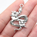 5pcs 43x26mm Antique Silver Color Flower Snake Charms For DIY Jewelry Making