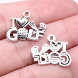 20pcs 22x18mm 2 Colors Antique Silver Color Antique Gold Color I Love Golf Charms For DIY Jewelry Making