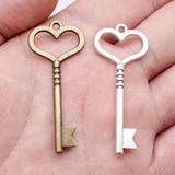 4pcs 19x46mm 2 Colors Antique Bronze Color Antique Silver Color Key Charms For DIY Jewelry Making