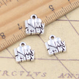 30 Uds. De dijes de corazón I Love My Baby, 11x11mm, colgantes de Color plata antigua, fabricación de joyería tibetana hecha a mano DIY