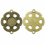 5pcs Fit 14mm Antique Bronze Color Round Flower Connector Style Cameo Cabochon Base Setting For Jewelry Making Findings