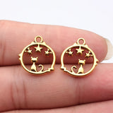 20pcs 18x17mm 5 Colors Hollowed-Out Cat Star Circle Charms For DIY Jewelry Making
