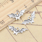 30 Uds. Colgantes de murciélago mosca de Halloween, 9x21mm, colgantes de Color plata antigua, fabricación de joyería tibetana hecha a mano DIY