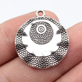 6pcs 28x26mm 2 Colors Antique Bronze Color Antique Silver Color Multi-Layered Patterned Uneven Round Pendant