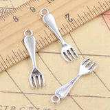 20 piezas dijes tenedor de cocina 30x7mm colgantes de Color plata tibetana fabricación de joyería antigua artesanía hecha a mano DIY