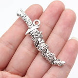 4pcs 62x17mm Antique Silver Color Dragon Pattern Sword Charms For DIY Jewelry Making