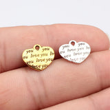 20pcs 13x12mm 2 Colors Antique Silver Color Antique Gold Color Double-Sided "Love You" Heart Charms For Jewelry Making