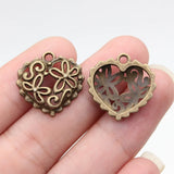 20pcs 20x20mm 2 Colors Antique Bronze Color Antique Silver Color Flower Heart Charms For DIY Jewelry Making