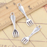 20 piezas dijes tenedor de cocina 30x7mm colgantes de Color plata tibetana fabricación de joyería antigua artesanía hecha a mano DIY