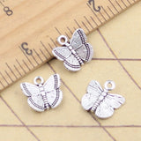 30 Uds dijes mariposa 12x12mm colgantes de Color plata antigua DIY hacer joyería tibetana hecha a mano