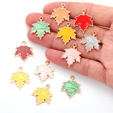 10Pcs Enamel Autumn Maple Leaf Charms Alloy for Earrings necklaces Pendants DIY Jewelry Making Findings Crafting 19*24mm W399