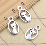 Colgantes de plata tibetana para fabricación de joyas, colgantes de gato encantador, fabricación de joyas antiguas, artesanía hecha a mano DIY, 16x9mm, 20 piezas