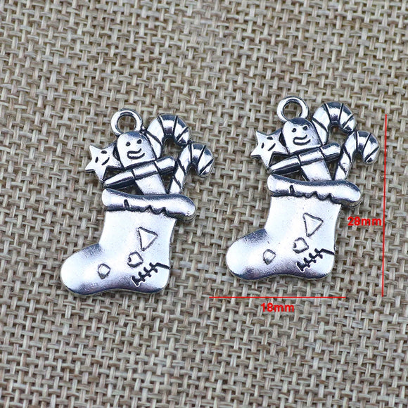 5 Pieces 28*18mm Mixed Alloy Antique Silver Color Christmas Stocking Charms Bracelet Pendant Accessory For DIY Jewelry Making