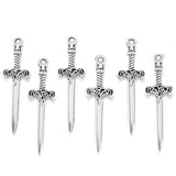 10PCS 6 colors Mixed Alloy Charms Knight Sword Knife Gun Weapons Pendant For DIY Handmade Jewelry Material 10*34mm M98