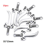 10-50pcs Mixed Styles Antique Knight Sword Anime weapon Charm for Jewelry Making DIY Handmade Weapons Personality Necklace
