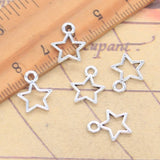 30 Uds. De dijes de estrella hueca de 8x6mm, colgantes de Color plata antigua para hacer joyería tibetana hecha a mano DIY