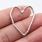10pcs 35x29mm Rhodium Color Hammer Pattern Hollow Heart Charms For DIY Jewelry Making