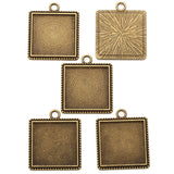 5pcs 6Color square Necklace Charm DIY Setting Cabochon Cameo Base Tray Bezel Blank Fit 25mm Cabochons Jewelry Making 36*31mm C47