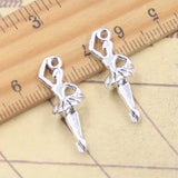 20 piezas dijes de Ballet chica bailarina 26x9x7mm colgantes de Color plata antigua para hacer joyería tibetana hecha a mano DIY